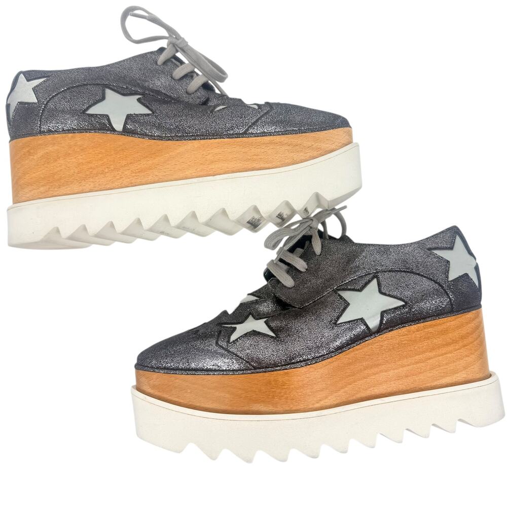Stella McCartney Elyse Stars Glittered Platform Sneakers Gray Size 36 - Picture 7 of 9